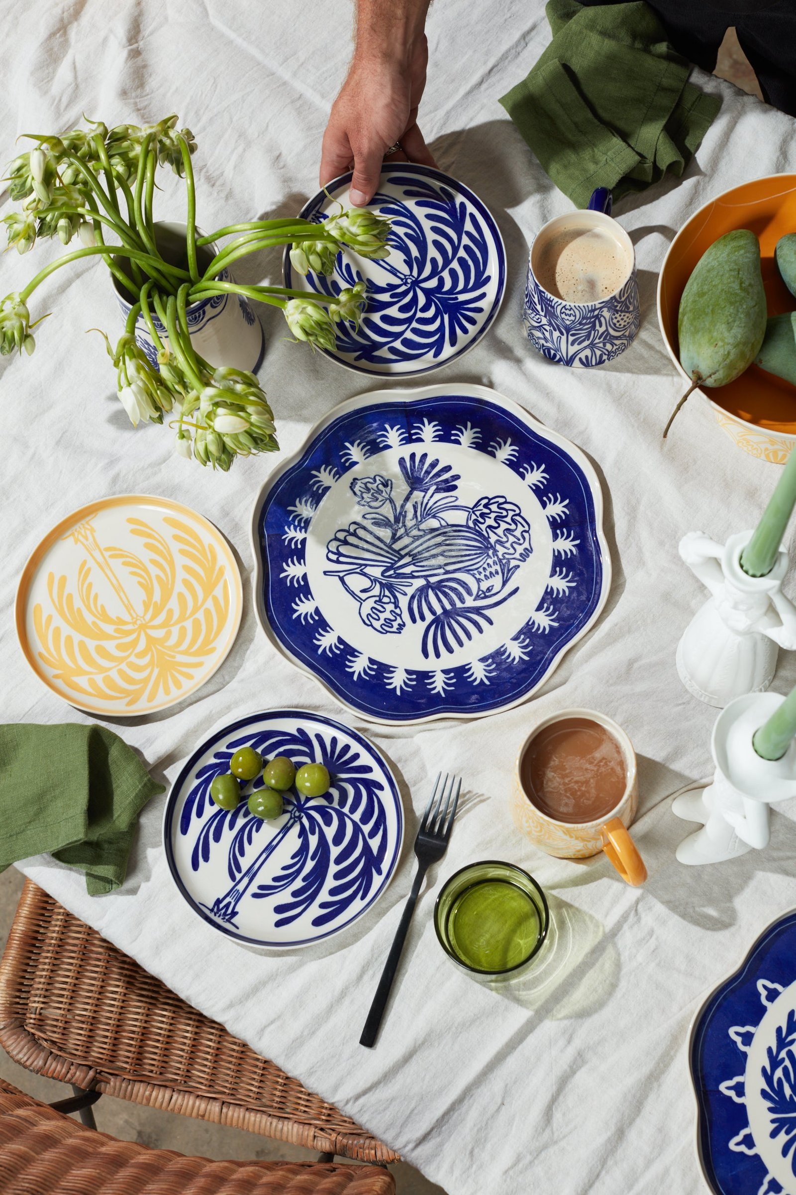 del sol bird platter blue